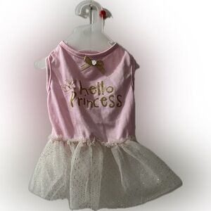 Pink and Gold 'Hello Princess' Fur baby/dog Dresses bundle of 2